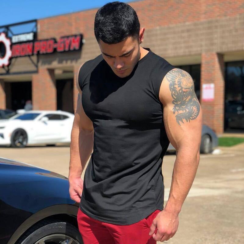 Mens Cotton Sleeveless Sports Tank Top Grey  - Image 2