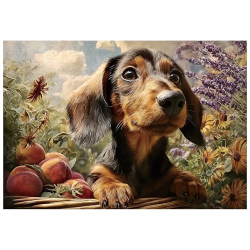 Ulord Great Jigsaw Puzzles for Adults 300 Pieces Dachshund Puppy Palying in The Garden Puzzles for Adults Toys Gift Family Decoration Kids Puzzle - Image 1