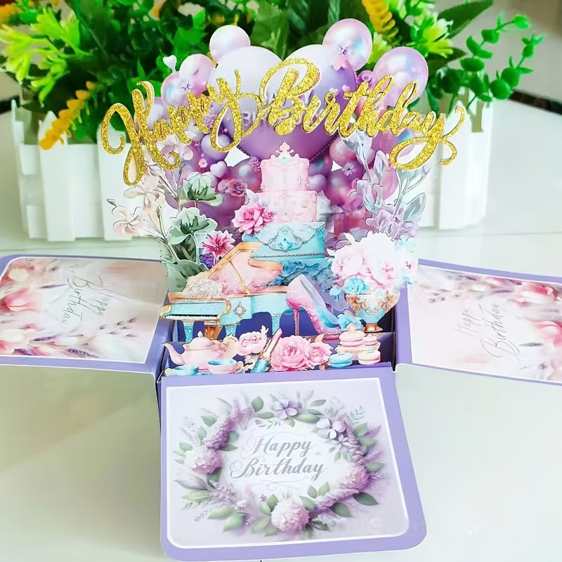 Happy Birthday 3D Pop Up Card With Floral Pattern Blank Notes Envelopes - Image 5