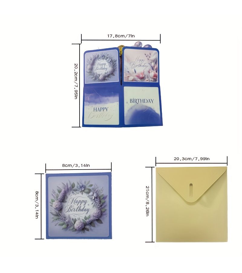 Happy Birthday 3D Pop Up Card With Floral Pattern Blank Notes Envelopes - Image 3
