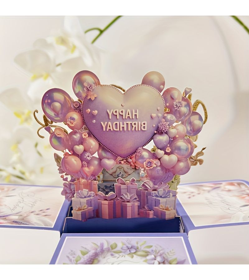 Happy Birthday 3D Pop Up Card With Floral Pattern Blank Notes Envelopes - Image 2