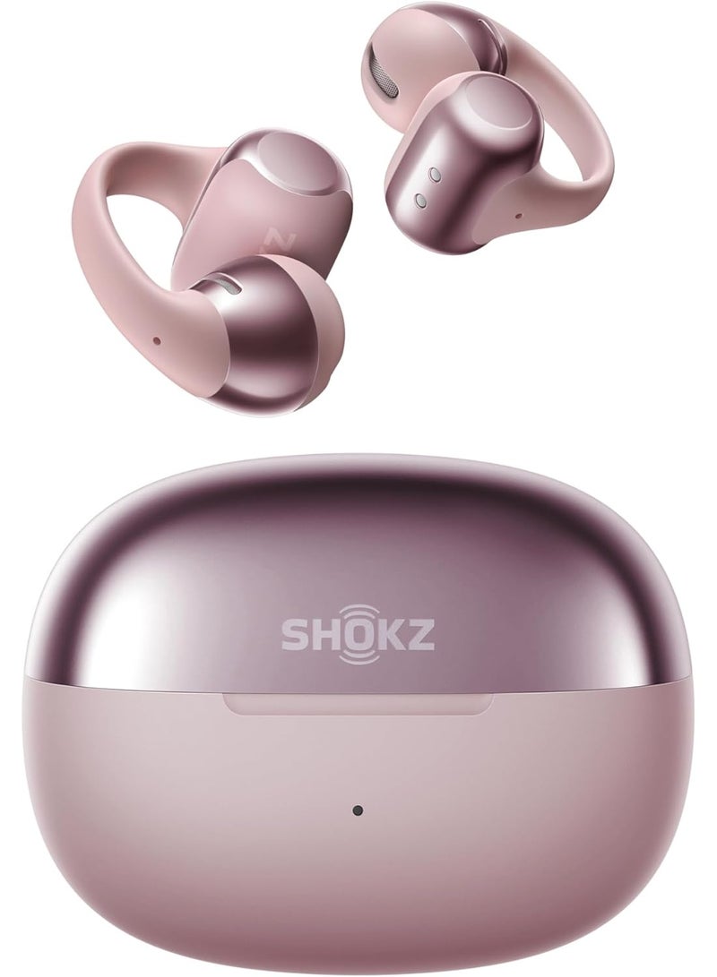 سماعات SHOKZ OpenDots ONE للأذن المفتوحة، صوت دولبي متميز 6.5 جرام، سماعات أذن بلوتوث 5.4، سماعات لاسلكية مع ميكروفون، شحن سريع 40 ساعة من وقت التشغيل، IP54، مع قطعة قماش للتنظيف، للمشي - وردي