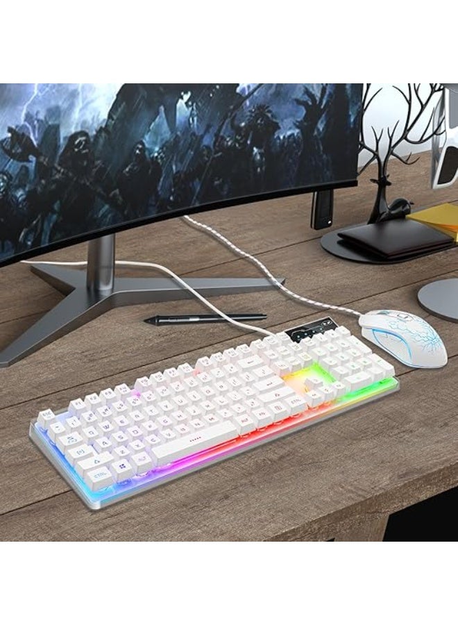 طقم كيبورد وماوس جيمينج – MageGee K1 بإضاءة RGB، كيبورد 104 زر وماوس ألعاب سلكي – للكمبيوتر واللابتوب (أبيض) - Image 2