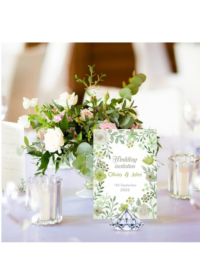 WALALLA 12 Pieces Diamond Place Card Holders Wedding Table Number Holder Acrylic Crystal Table Card Stands Clear Tabletop Card Stands for Weddings Baby Shower Table Card Decoration,Transparent White - Image 3