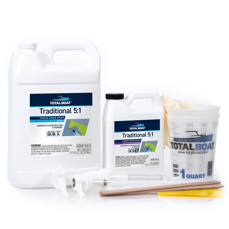 TotalBoat 5:1 Marine Epoxy Resin Kit for Bonding, Filleting, Coating, and Laminating - Use for Fiberglass, Wood, Carbon Fiber, Boat Building, Repairs, Woodworking (Gallon, Slow Hardener, Pumps) - Image 1