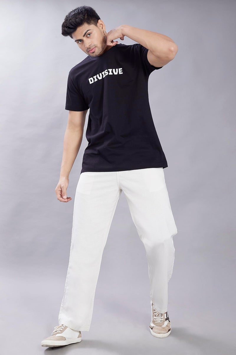 DIVISIVE Men's Relaxed Fit Front Pleated Cotton Linen Blend Trousers (DPT37_28_Ivory) - Image 2