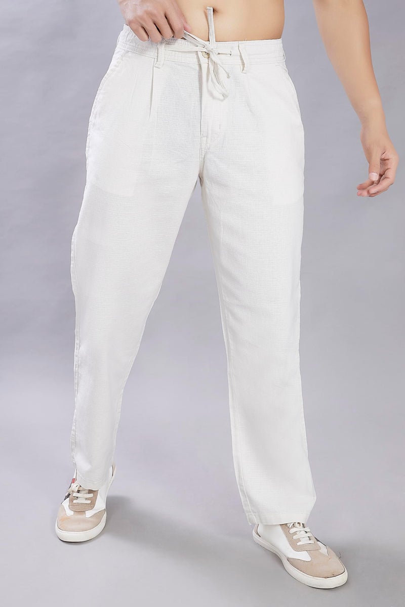 DIVISIVE Men's Relaxed Fit Front Pleated Cotton Linen Blend Trousers (DPT37_28_Ivory) - Image 5