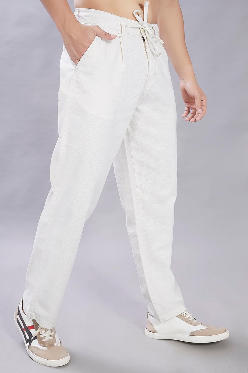 DIVISIVE Men's Relaxed Fit Front Pleated Cotton Linen Blend Trousers (DPT37_28_Ivory) - Image 4