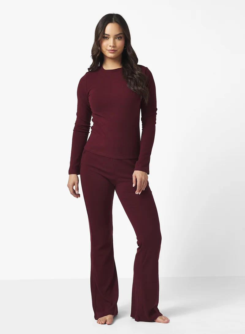 Ginger Basics Cozy Fine Knit Ribbed Lounging Top & Pant Set
