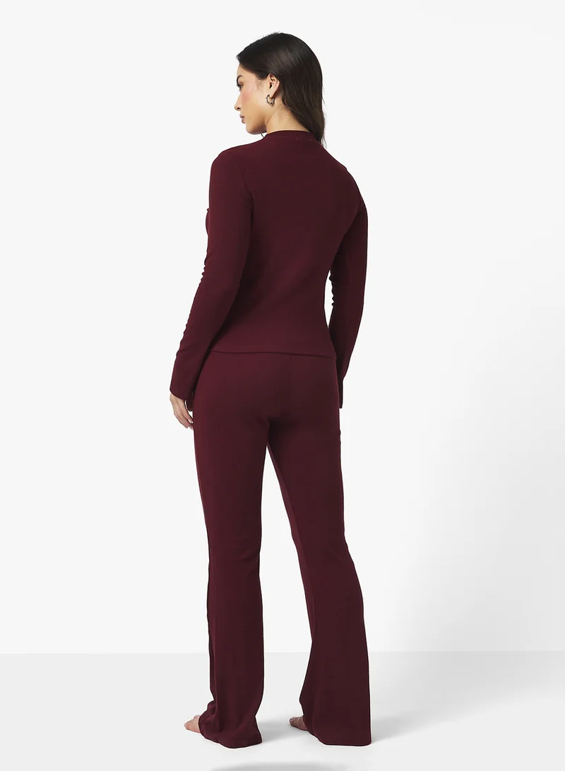 Ginger Basics Cozy Fine Knit Ribbed Lounging Top & Pant Set