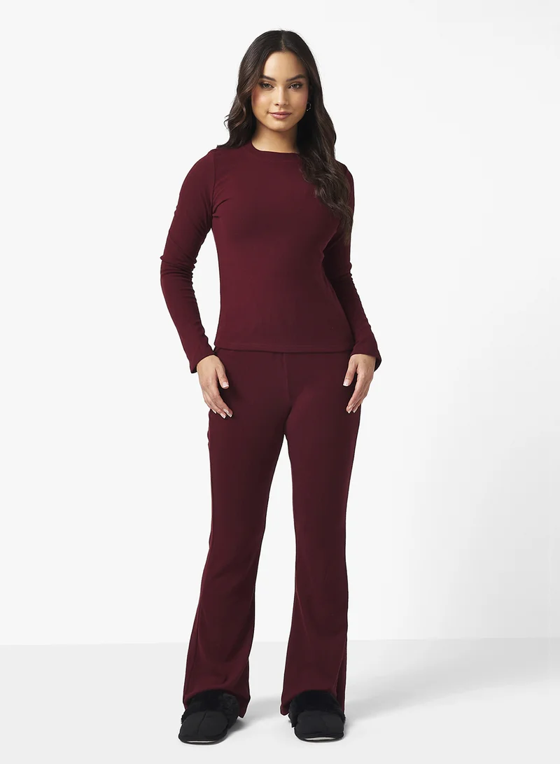 Ginger Basics Cozy Fine Knit Ribbed Lounging Top & Pant Set