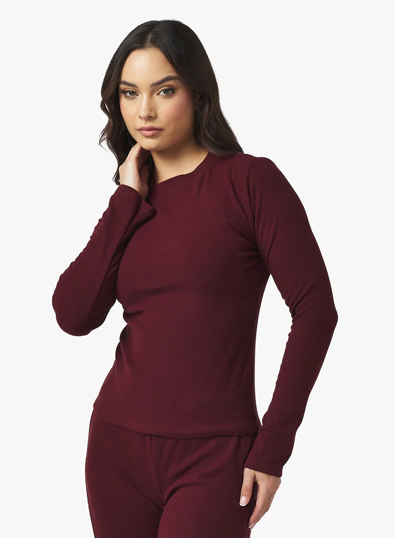 Ginger Basics Cozy Fine Knit Ribbed Lounging Top & Pant Set