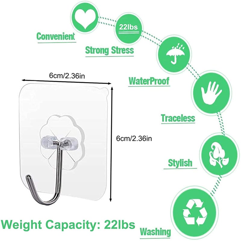 SKY DIAMOND 20 Pcs Waterproof Transparent SelfAdhesive Wall Hooks Heavy Duty Sticky Hooks for Hanging 10KG Max - Image 3