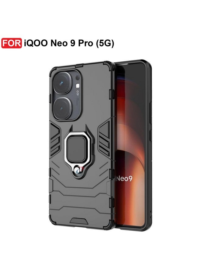 CEDO Rugged iQOO Neo 9 Pro (5G) Defender Case | Rotating Ring Holder & Kickstand in-Built | Military Grade Armor | Bumper Back Cover (Black) - Image 3