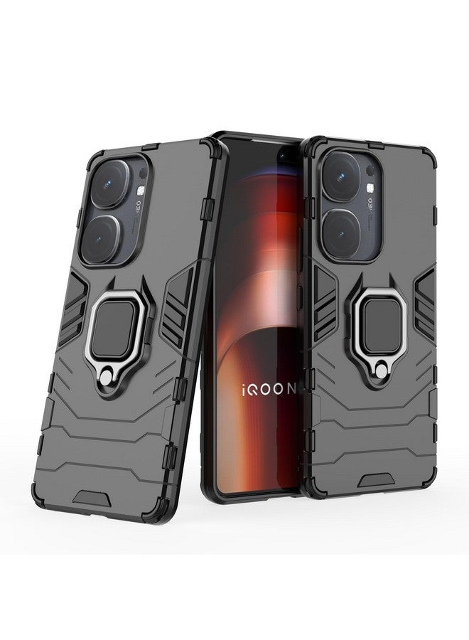CEDO Rugged iQOO Neo 9 Pro (5G) Defender Case | Rotating Ring Holder & Kickstand in-Built | Military Grade Armor | Bumper Back Cover (Black) - Image 1