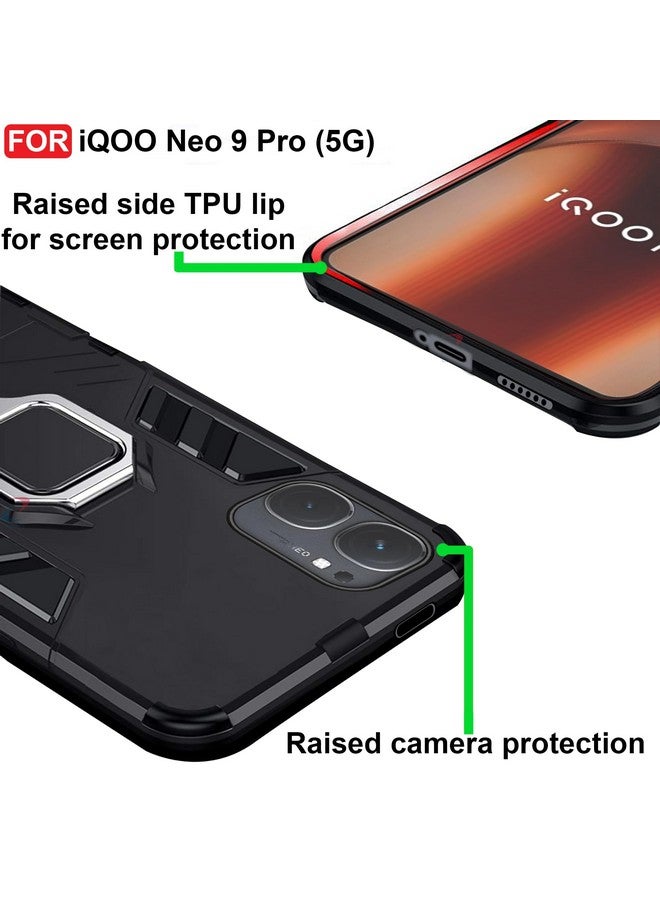 CEDO Rugged iQOO Neo 9 Pro (5G) Defender Case | Rotating Ring Holder & Kickstand in-Built | Military Grade Armor | Bumper Back Cover (Black) - Image 5