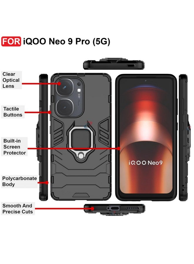 CEDO Rugged iQOO Neo 9 Pro (5G) Defender Case | Rotating Ring Holder & Kickstand in-Built | Military Grade Armor | Bumper Back Cover (Black) - Image 4