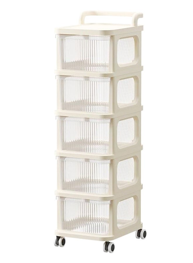 DESINO 5 - Tier Rolling Utility Cart with Drawer - Multifunctional Storage Organizer! Plastic Shelves, Wheels. Ideal for Kitchen, Bathroom, Living Room & Office,Clear+ Cream White - Image 2