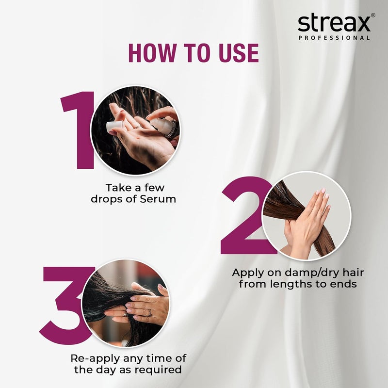 Streax Professional سيروم شعر ستريكس بروفيشينال كانفولين للنساء للشعر الأملس والناعم مضاد لتكسر الشعر مضاد للتجاعيد شعر ناعم خالي من التشابك خالي من البارابين والسيليكون 100 مل - Image 5