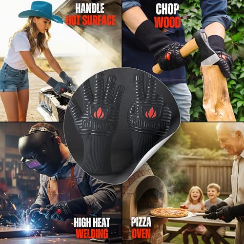 GRILL HEAT AID BBQ Grill Gloves 1472°F - Extreme Heat Resistant Oven Mitts for Grilling, Smoker & Fire Pit with Silicone Grip & EN407 Cut Resistance - Mid Cuff, Black - Image 5