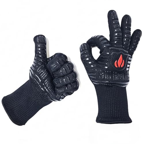 GRILL HEAT AID BBQ Grill Gloves 1472°F - Extreme Heat Resistant Oven Mitts for Grilling, Smoker & Fire Pit with Silicone Grip & EN407 Cut Resistance - Mid Cuff, Black - Image 1