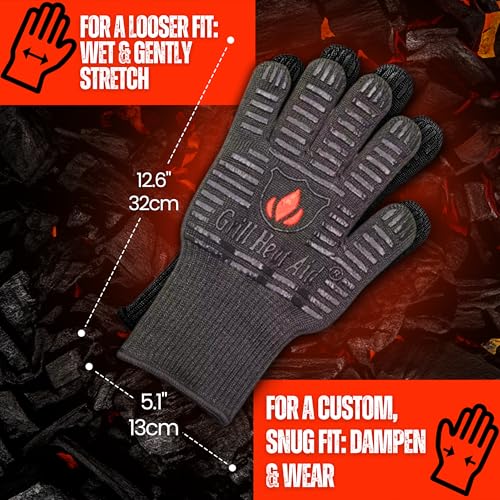 GRILL HEAT AID BBQ Grill Gloves 1472°F - Extreme Heat Resistant Oven Mitts for Grilling, Smoker & Fire Pit with Silicone Grip & EN407 Cut Resistance - Mid Cuff, Black - Image 4