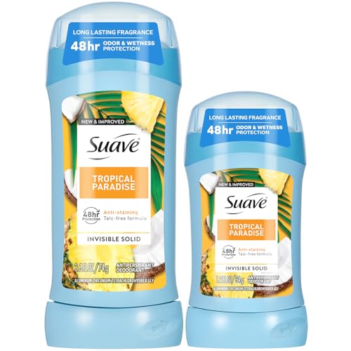 Suave Antiperspirant Deodorant for Women Tropical Paradise 2Size Variety Pack AntiStaining Invisible Solid TalcFree 2 Piece Set - Image 1