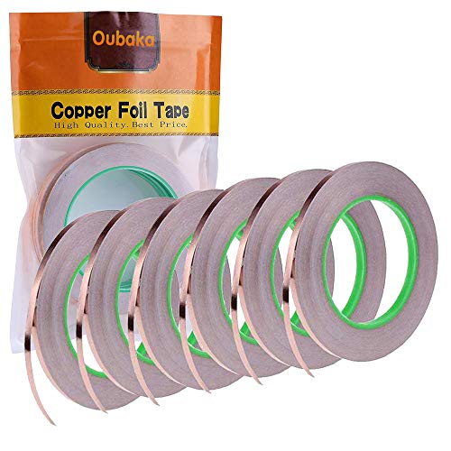 Oubaka 6 Pack Copper Foil Tape,Double-Sided Conductive Copper Tape with Adhesive for EMI Shielding,Stained Glass,Soldering,Electrical Repairs,Paper Circuits,Grounding (1/4inch X 21.8yards) - Image 1