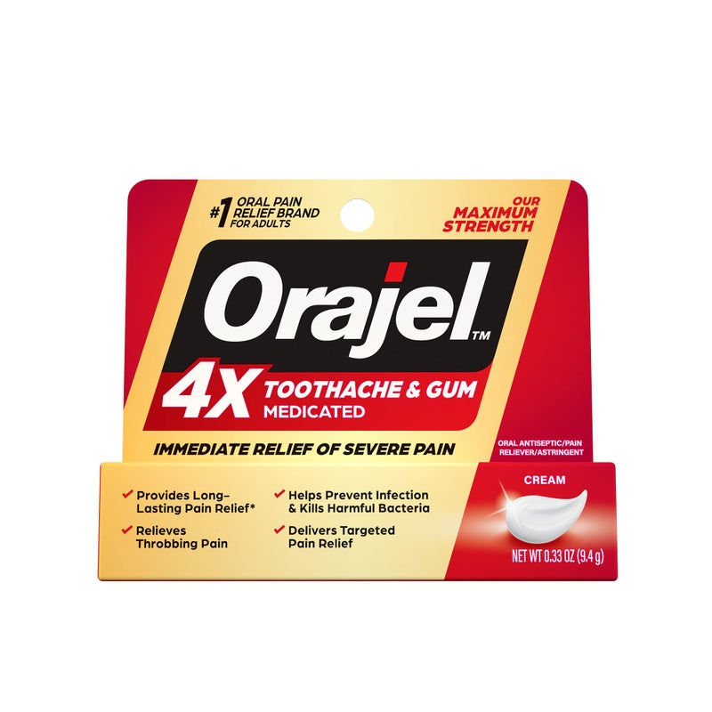 Orajel 4X لتسكين آلام الأسنان واللثة: أنبوب كريم شديد 0.33 أونصة - من العلامة التجارية لتسكين آلام الفم - Image 1
