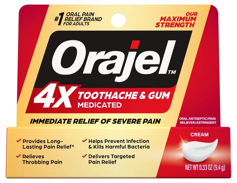 Orajel 4X for Toothache & Gum Pain: Severe Cream Tube 0.33oz- From Oral Pain Relief Brand - Image 1