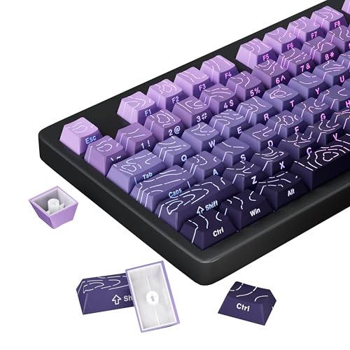 FunHub Shine Through PBT Keycaps - Purple Gradient Topographic Backlit Keycaps Set 133 Keys 60 65 75 100 Percent Cherry Profile,Side Printed Double Shot RGB Key Caps for MX Switches Gaming Keyboard - Image 1