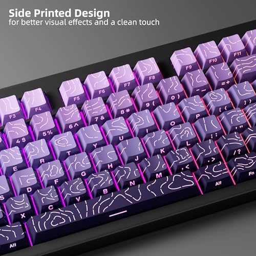 FunHub Shine Through PBT Keycaps - Purple Gradient Topographic Backlit Keycaps Set 133 Keys 60 65 75 100 Percent Cherry Profile,Side Printed Double Shot RGB Key Caps for MX Switches Gaming Keyboard - Image 2