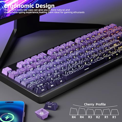 FunHub Shine Through PBT Keycaps - Purple Gradient Topographic Backlit Keycaps Set 133 Keys 60 65 75 100 Percent Cherry Profile,Side Printed Double Shot RGB Key Caps for MX Switches Gaming Keyboard - Image 4