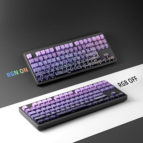FunHub Shine Through PBT Keycaps - Purple Gradient Topographic Backlit Keycaps Set 133 Keys 60 65 75 100 Percent Cherry Profile,Side Printed Double Shot RGB Key Caps for MX Switches Gaming Keyboard - Image 5