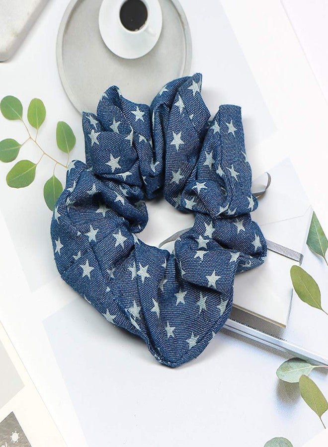 DINPREY 6 Pcs Blue scrunchies for hair Denim Hair Scrunchies Accessories, Cloth Blue Hair Ties Scrunchy for Woman Girls, Blue Ribbon Elastic Hair Bands Ropes Ponytail Holders - Image 5