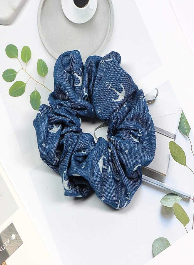 DINPREY 6 Pcs Blue scrunchies for hair Denim Hair Scrunchies Accessories, Cloth Blue Hair Ties Scrunchy for Woman Girls, Blue Ribbon Elastic Hair Bands Ropes Ponytail Holders - Image 4