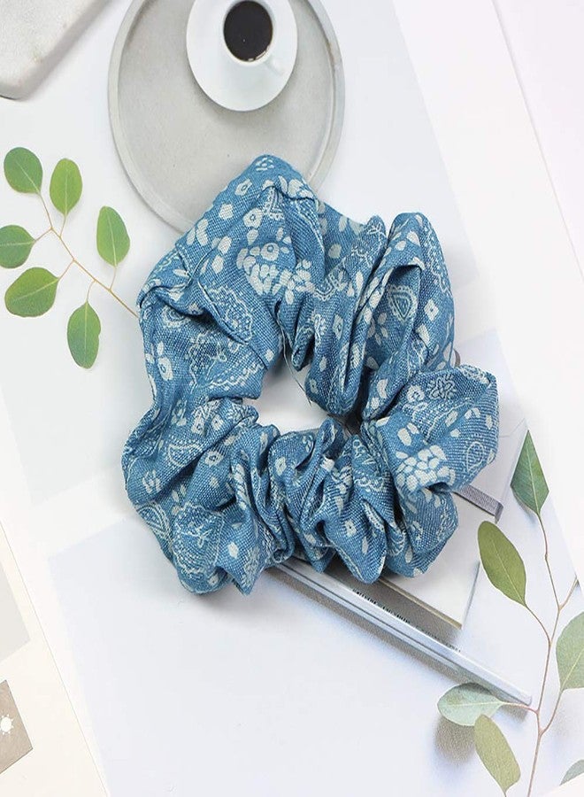 DINPREY 6 Pcs Blue scrunchies for hair Denim Hair Scrunchies Accessories, Cloth Blue Hair Ties Scrunchy for Woman Girls, Blue Ribbon Elastic Hair Bands Ropes Ponytail Holders - Image 3
