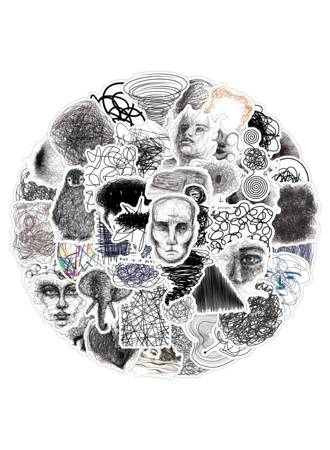 NIBEMINENT 55 Pcs Scribble Deco Kit Waterproof Stickers, High Definition Printing Bright Colors, Suitable for Laptop Skateboard Luggage Water Bottle Guitar DIY - Image 3