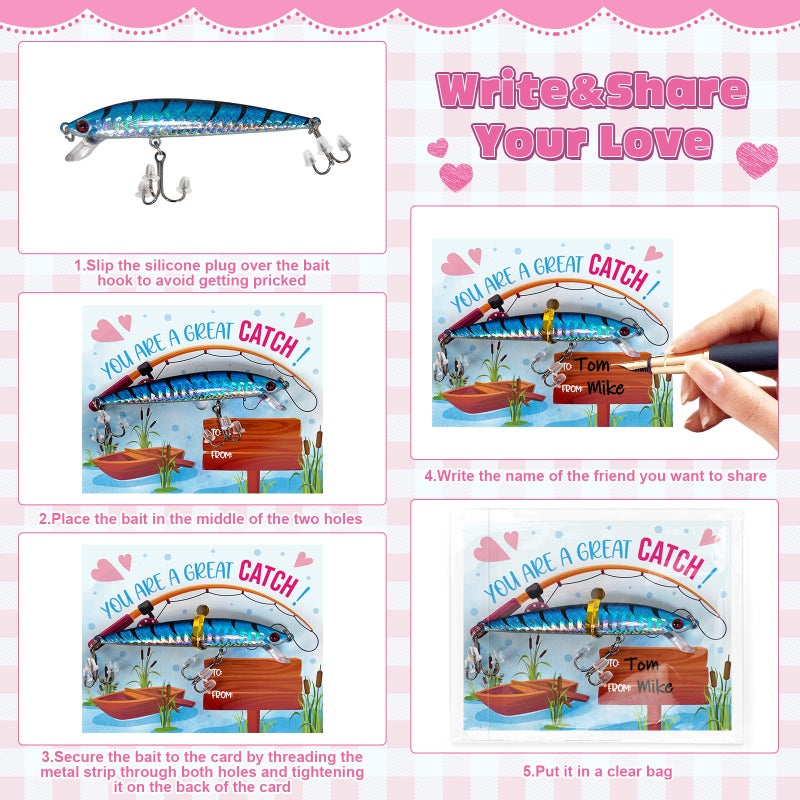 Bailiyake 24 Set Valentines Day Cards for Kids Classroom,Lifelike Fishing Lure Baits Tackle with Cards,Valentines Party Favors for Classroom Exchange (Fishing Lures) - Image 3