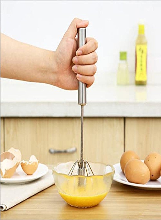 KitchenFest مضرب بيض يدوي نصف أوتوماتيكي متين من الفولاذ المقاوم للصدأ، يعمل بالضغط، مزود بمضرب بيض يدوي، وخفاقة، ومقلب، وخلاط، وجهاز خفق، وجهاز خلط، وجهاز صنع اللبن الرائب/اللبن المخيض، مقاس 12 بوصة من KitchenFest® - Image 1