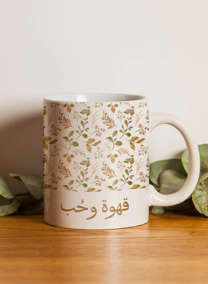 LOWHA 11 oz Ceramic Mug with Love & Coffee Design