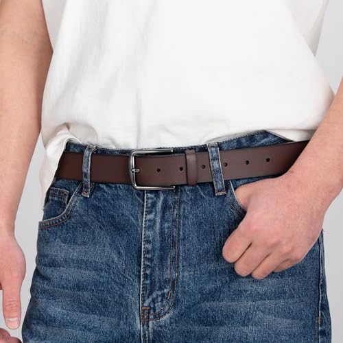 KM Legend Mens Leather Dress Belt for Work Business and Casual, Boston Dark Brown, 46 US - Image 3