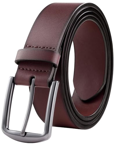 KM Legend Mens Leather Dress Belt for Work Business and Casual, Boston Dark Brown, 46 US - Image 1