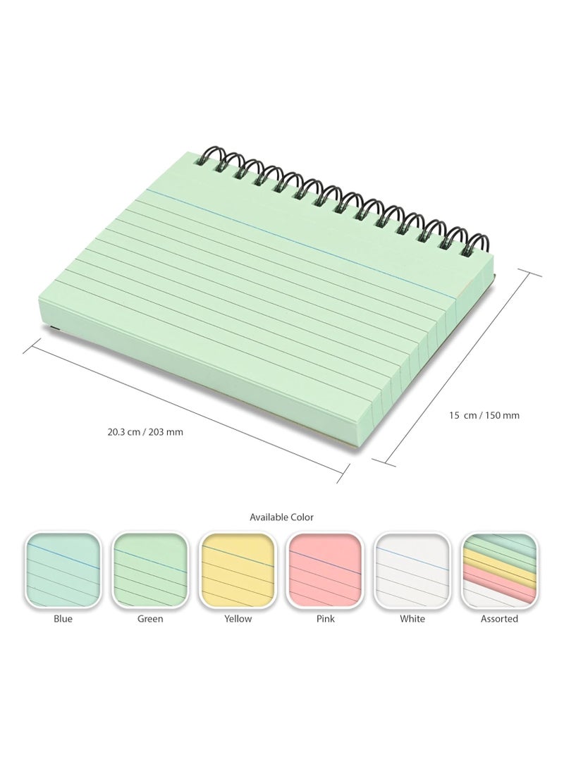 FIS® Ruled Record Cards Size:8"x5" Inches (203x127mm), Double Loop Spiral Binding, Two Sides Single Ruled, 180gsm, Perforated, 50 Sheets Per Pad, Packet of 3 Pieces, Green Color-FSIC85-180SPGR-3 - Image 5