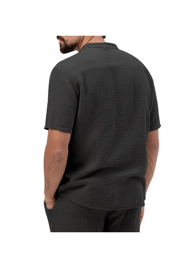 Men's Casual Pure Color T-Shirt Short Sleeve Shirt Pants Set Thin Summer - Image 2