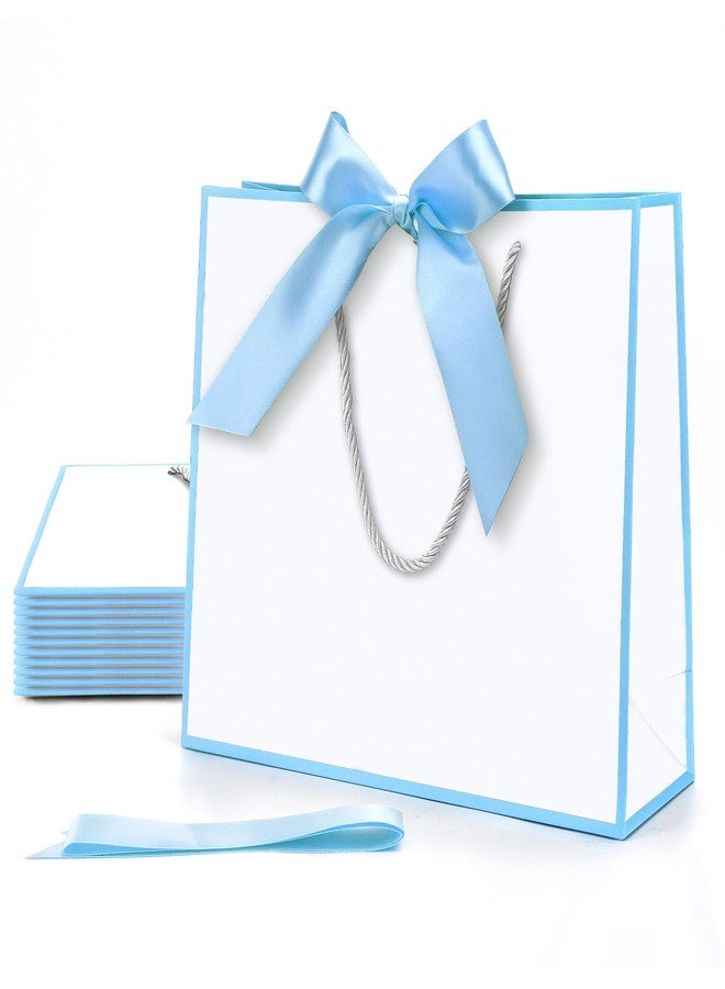 MOXARYSU Gift Bags With Handles: 11.8x4x10 Inch 3pcs Medium Large With Bow Ribbon For Wedding Thanks Bridesmaid Birthday Party (White-Light Blue - Image 1
