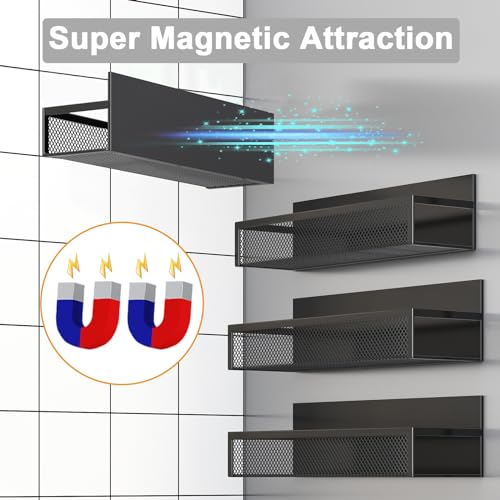 Aufworld Magnetic Spice Rack for Refrigerator, 4 Pack Magnetic Shelf, Fridge Magnet Organizer with Moveable 8 Hooks, Magnetic Fridge Shelf for Kitchen Organization and Storage (4 Pack) - Image 4