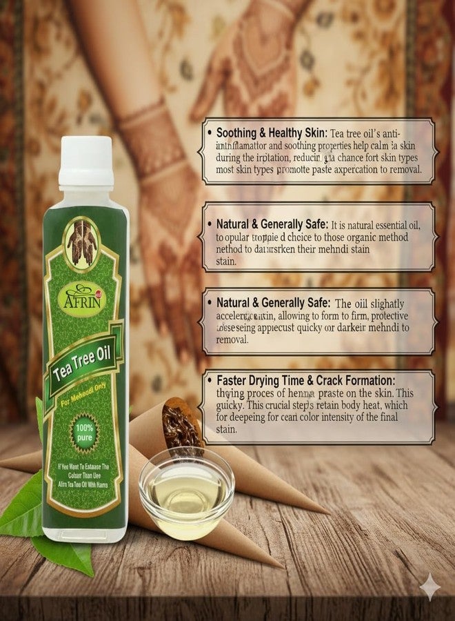 AFRIN Henna Mehendi Natural Tea Tree Oil 200ml For Making Mehendi Cones l|Herbal Cone Making Oil with Natural Ingredients For Rich Dark Color - Image 4