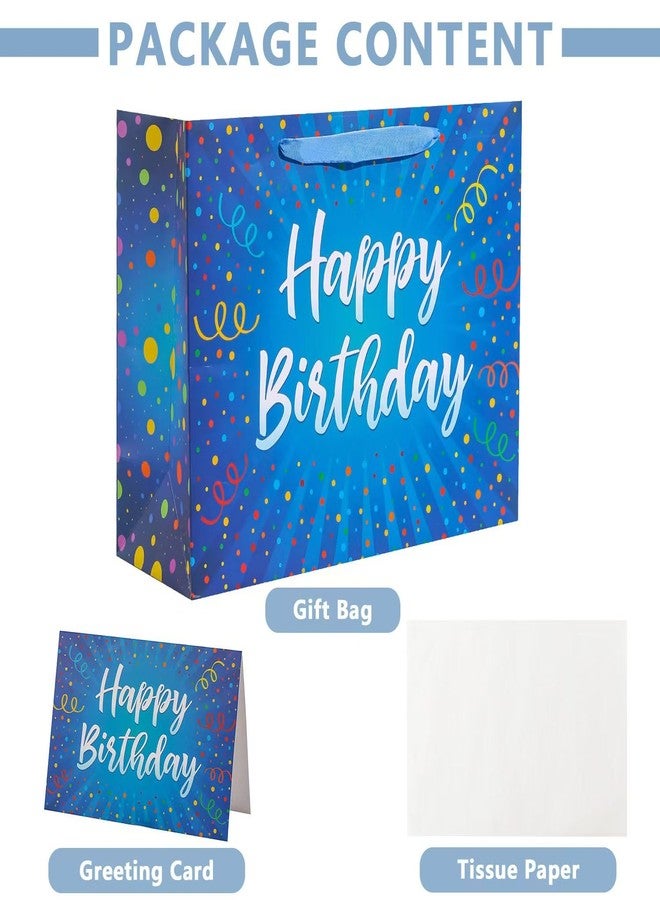 BULKYTREE 13" Large Happy Birthday Gift Bag with Card and Tissue Papers for Women Men Boys Girls Colorful Design with Handles - Image 3