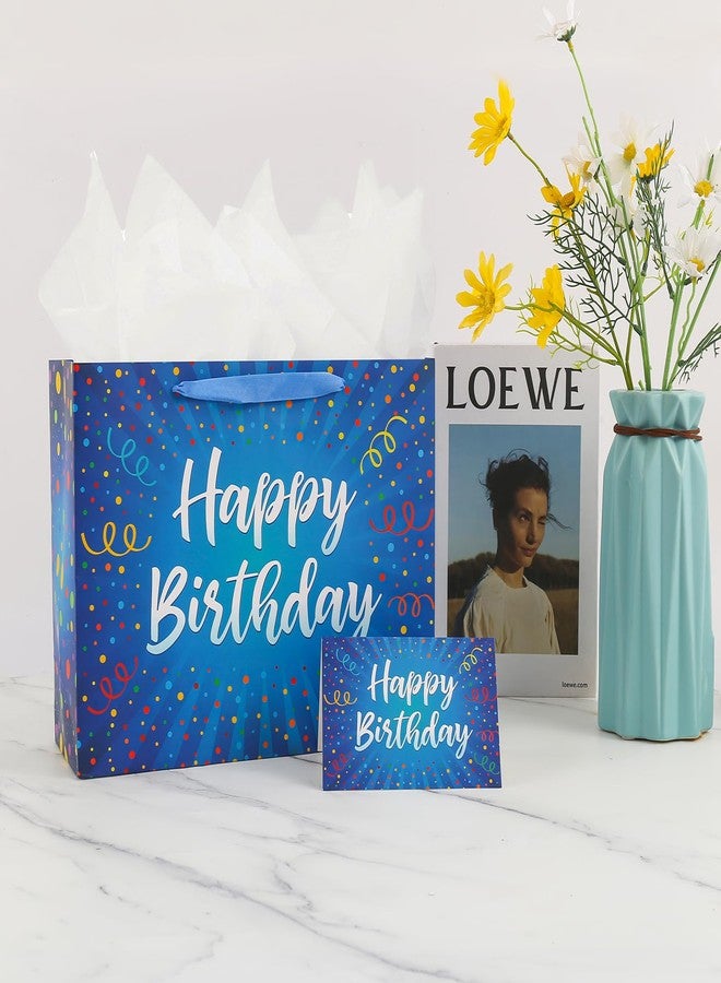BULKYTREE 13" Large Happy Birthday Gift Bag with Card and Tissue Papers for Women Men Boys Girls Colorful Design with Handles - Image 5